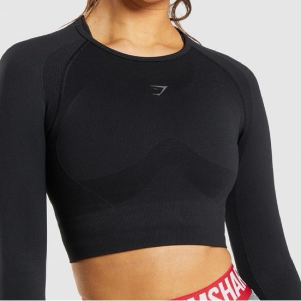 Gymshark Flex Long Sleeve Crop Top Black Charcoal Marl Size Small Womens Active‎